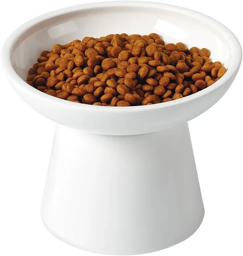 LoeJan Juego de cuencos elevados para alimentos y agua, comedero de cerámica extra ancho y elevado, cuenco de alimentación para gatos antivómitos