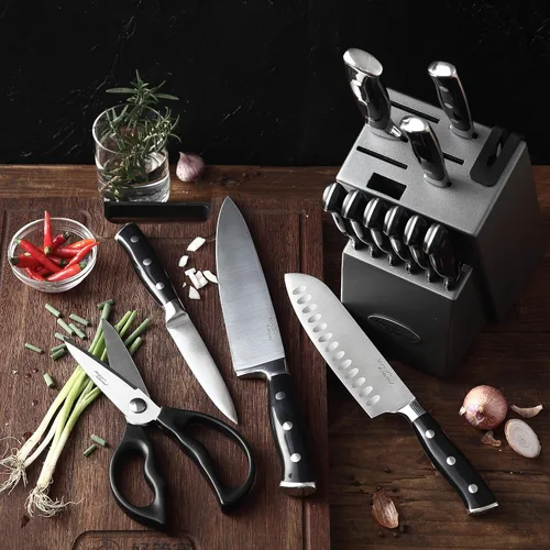 Miniatura 5 de Marco Almond - Juego de cuchillos de cocina con bloque KYA31, juego de 14 piezas de cuchillos de acero inoxidable japonés para cocina con afilador
