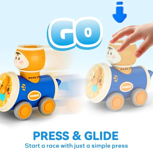 Miniatura 2 de iPlay, iLearn Press to Go - Juego de juguetes de coche para niños pequeños de 1 a 3 años, coches de carreras de fricción para bebés, juego