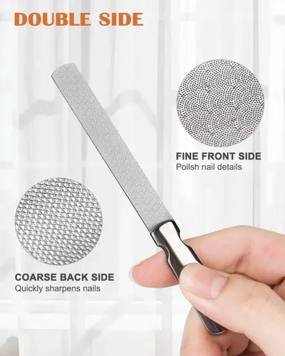 Miniatura 7 de FVION Limas de uñas de metal profesionales, 2 piezas, doble cara, acero inoxidable, grano grueso y fino, juego de herramientas de manicura y pedicura
