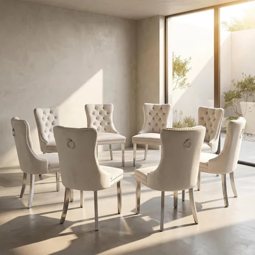 Miniatura 25 de Juego de 2 sillas de comedor de terciopelo, sillas de comedor copetudas de mediados de siglo con anillo trasero de cabeza de clavo, patas de metal