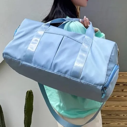 Miniatura 7 de Bolsa de gimnasio para mujeres y hombres con compartimento para zapatos, impermeable, fin de semana, durante la noche, bolsas de lona para natación