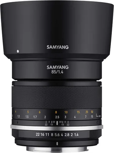 Samyang Lente de teleobjetivo de alta velocidad sellada F1.4 MK2 de 3.346 in para Canon M - Marco completo, enfoque manual suave, Bokeh de 9