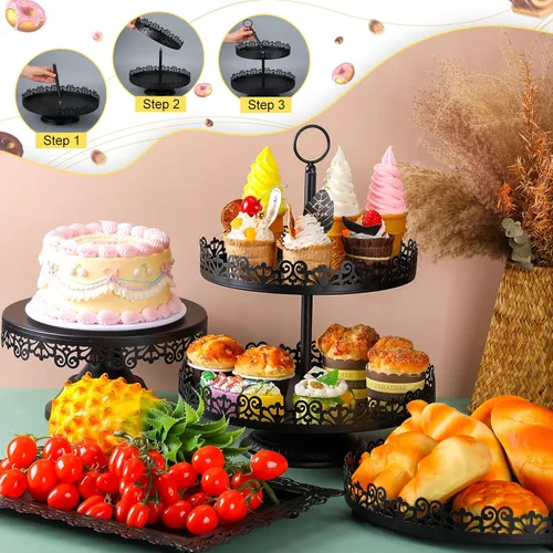 Miniatura 3 de Tioncy Juego de 8 soportes para tartas, soportes de exhibición de mesa de postres de metal para mesa de postres, soporte para cupcakes escalonados