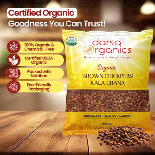 Miniatura 4 de Darsa Organics Lentejas de garbanzos negros, Kala Chana Dal, 2 libras de granos de garbanzos marrones orgánicos USDA, sin OMG, ideales para dietas