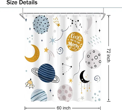 Miniatura 5 de Cortina de ducha para niños, diseño de planeta de dibujos animados, universo lindo, galaxia, espacio, luna, juego de baño para niños, estampado de A