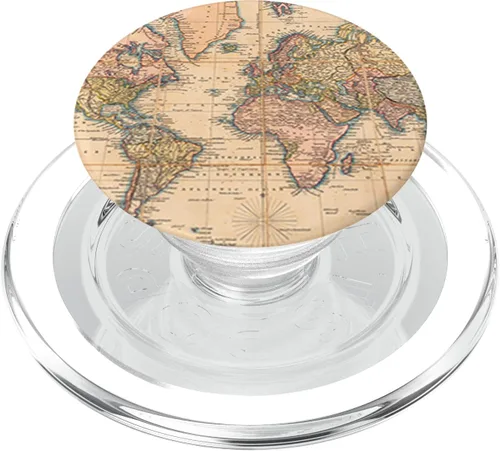 Miniatura 8 de PopSockets - Fondo de viaje para teléfono y tableta, diseño de mapa del mundo vintage, Negro