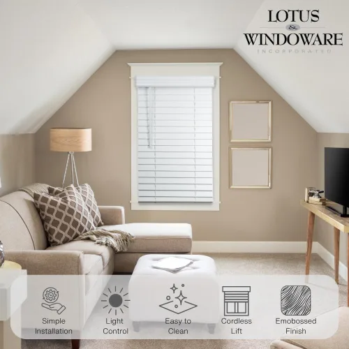 Miniatura 3 de Lotus & Windoware Sin Cable, Persiana de Madera Sintética de 2 Pulgadas, Persianas para Ventanas, Persianas y Cortinas, Persianas para Ventanas