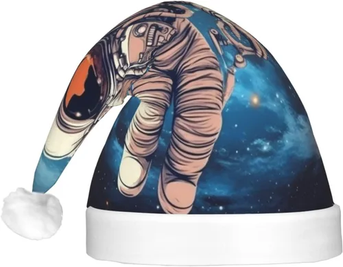Miniatura 4 de Astronauta Planet Print Christmas Hat With Led Lights Novelty Plush Santa Hat Xmas Holiday Hat For Adults Holiday Party Gifts