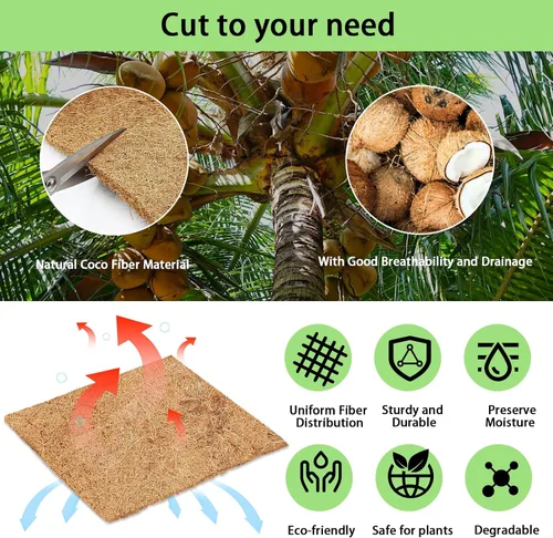 Miniatura 3 de Rollo de mantillo grueso para paisajismo, tapete de fibra de coco de 120 x 6.5 pulgadas con 16 estacas de acero en forma de U y cinta de lazos