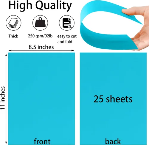 Miniatura 2 de 25 hojas de papel de cartulina azul 8.5'' x 11'', papel grueso de 250 g/m²/92 lb para álbum de recortes, invitaciones, impresión y tarjetas