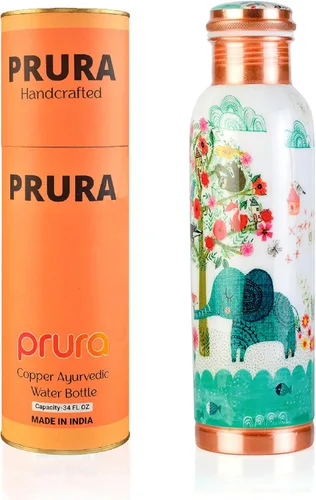 Miniatura 13 de Botella de agua de cobre con estampado puro, a prueba de fugas, recipiente de cobre ayurvédico para deportes, gimnasio, aire libre, yoga, beneficios