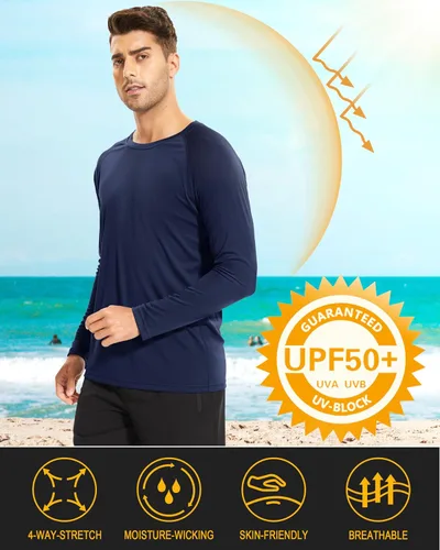 Miniatura 8 de MAGCOMSEN Camisas de manga larga para hombre, protección solar UPF 50+, camisetas atléticas para senderismo, correr, entrenamiento, protección