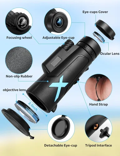 Telescopio monocular HD de alta potencia con adaptador de teléfono y trípode yh