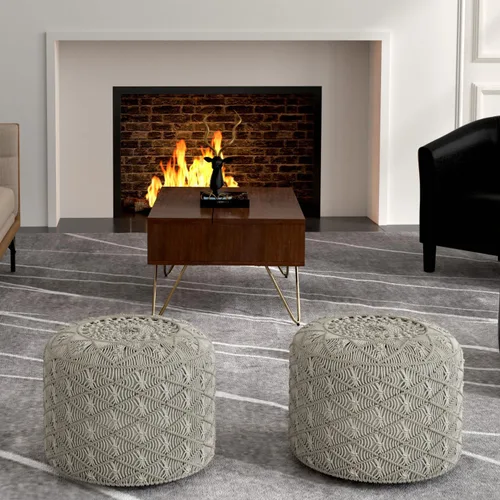 Miniatura 2 de SIMPLIHOME Coates - Puf redondo contemporáneo de macramé en gris nube de algodón para la sala de estar, dormitorio y habitación de los niños