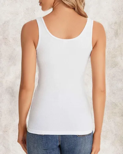 Miniatura 4 de RASPBERRY PUDDING Camiseta sin mangas acanalada de verano para mujer, camisetas básicas sin mangas, ajustadas, cuello redondo, casual, color liso