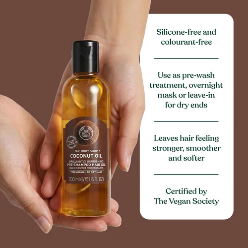 Miniatura 5 de The Body Shop Aceite de coco Brilliantly Nourishing Pre-Shampoo Hair Oil, 6.75 onzas líquidas