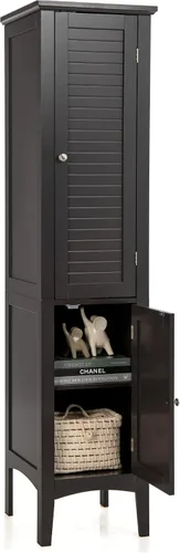 Miniatura 7 de LOKO Armario alto para baño, armario de almacenamiento multifuncional con puertas, torre estrecha de lino delgada para baño, sala de estar o cocina