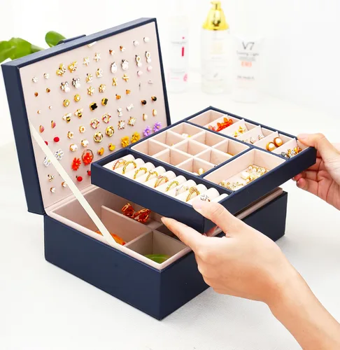Miniatura 169 de Joyero de pendientes para mujeres y niñas, organizador de aretes de 5 capas, caja organizadora de joyas blanca con candado, collares y aretes