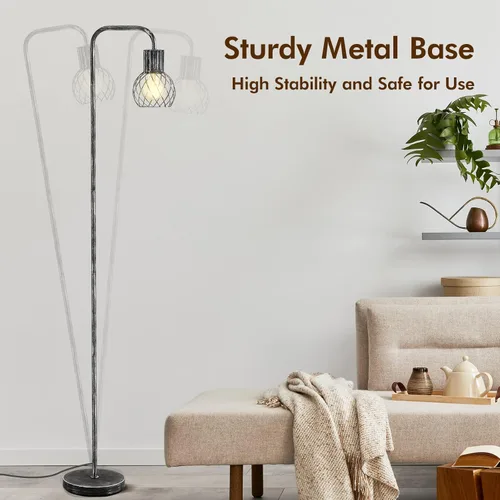 Miniatura 6 de Lámpara de pie industrial, lámpara de pie plateada antigua moderna con bombilla LED de 6 W, interruptor de pie, lámparas altas de metal para sala