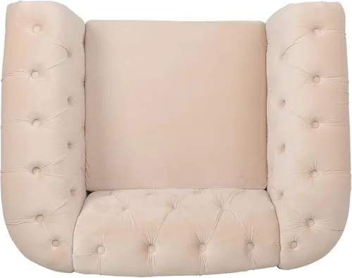 Miniatura 3 de LEVNARY Sillón Chesterfield de Terciopelo, Sillón Individual de Estilo Moderno de Mediados del Siglo con Respaldo de Botones y Decoración con Beige