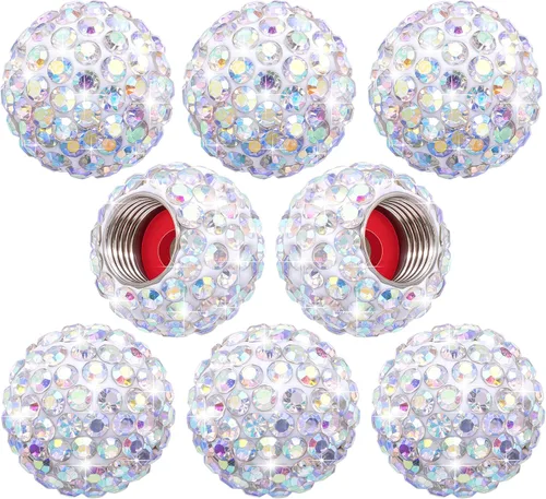 Miniatura 28 de 4 piezas de tapas de vástago de válvula de neumático con cristal brillante de diamante, tapas de válvula de neumático de rueda de coche con brillo