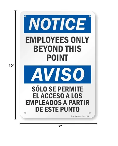 Miniatura 8 de SmartSign - S-1225-B-AL-10 Aviso - Señal bilingüe solo para empleados más allá de este punto Aluminio de 7 x 10 pulgadas