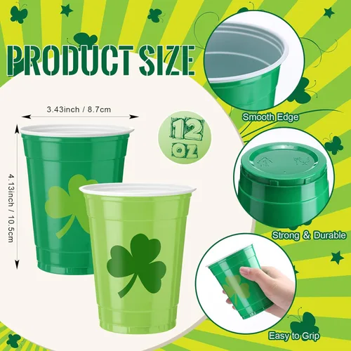 Miniatura 3 de Vesici 100 vasos de plástico desechables de 12 onzas para el día de San Patricio, tazas de tréboles verdes, suministros de fiesta del día de San
