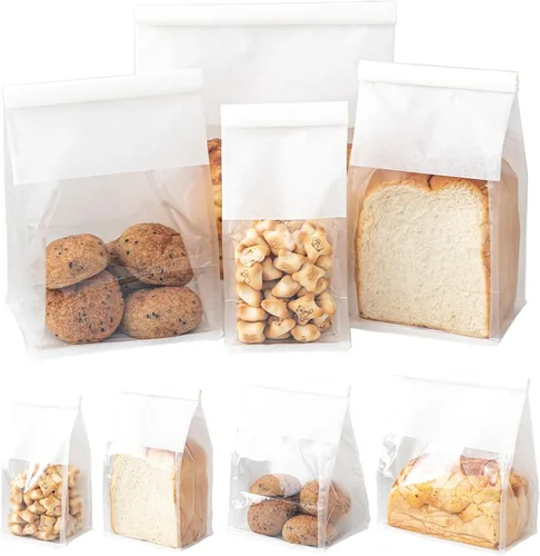 Miniatura 10 de 50 bolsas de pan de 8.6 pulgadas con cierre de alambre, bolsas grandes para pan hechas de papel de algodón marrón, bolsa de almacenamiento y empaque