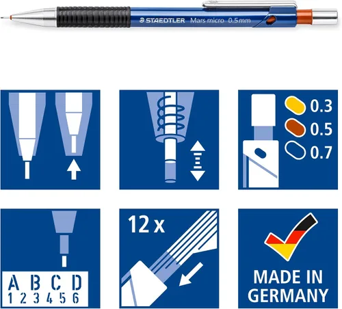 Miniatura 5 de STAEDTLER 7755ABK25D Mars Micro Mechanical Pencil, 0.5mm (Blíster de 1 + 12 recargas de minas HB)