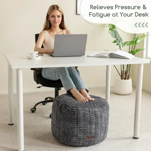 Miniatura 3 de HIGOGOGO Puf otomano relleno redondo moderno relleno de espuma pufs para sala de estar, silla, decorativo, 20 x 15 pulgadas, taburete bohemio Gris
