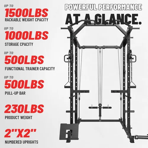 Miniatura 7 de Mikolo Jaula de Potencia, Rack de Potencia con Sistema de Cruce de Cables, 1500LBS Rack para Sentadillas con Sistema de Jalón LAT, Jaula