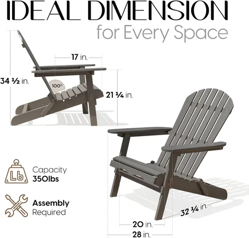 Miniatura 2 de IDZO Juego de 2 sillas Adirondack para exteriores, respaldo premontado, juego de muebles de patio, muebles de exterior para jardín, porche, terraza