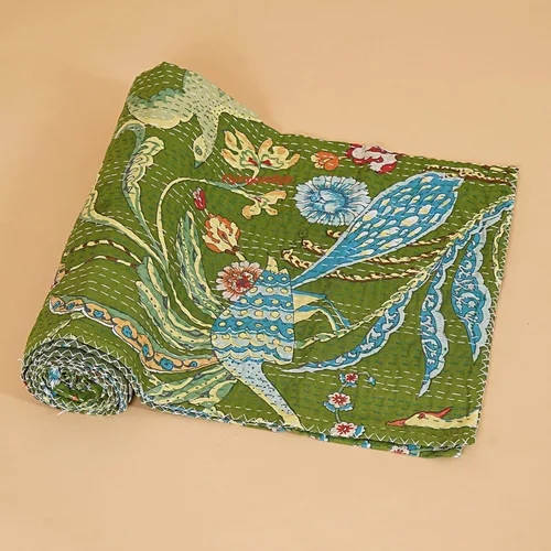 Miniatura 16 de Colcha india hecha a mano con estampado de pavo real, hippie grande, de algodón, tamaño Queen, Gudri, bohemia, manta