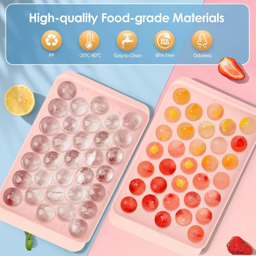 Miniatura 3 de WIBIMEN Bandeja para cubitos de hielo con tapa y contenedor, bandejas de hielo redondas para congelador con tapa, bandejas para cubitos de hielo Rosa