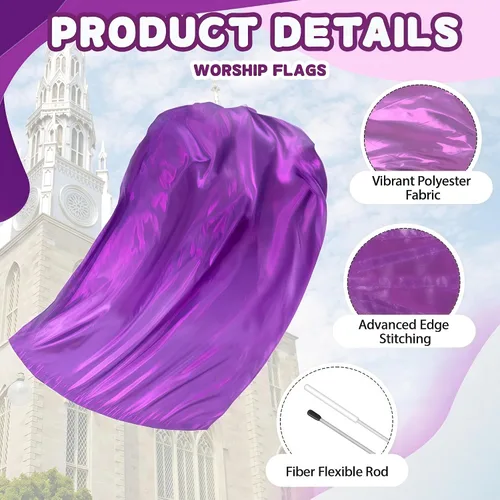 Miniatura 3 de Baisdan Banderas de adoración de 55 pulgadas para adolescentes, bandera de baile de alabanza para principiantes, banderas de iglesia con varillas