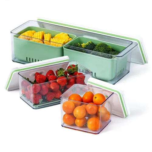 Lille Home - Organizador apilable para ahorro de productos, contenedores organizadores/de almacenamiento con bandeja de drenaje extraíble, juego de