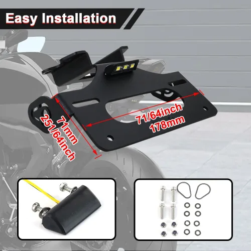 Miniatura 3 de Xitomer Tail Tidy Fit para MT-07 FZ-07 2021-2024, YZF-R7 2021-2025 Soporte eliminador de guardabarros con luz LED de placa de matrícula para OEM