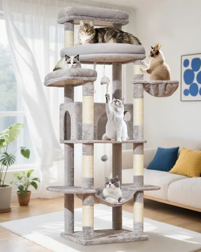 Miniatura 10 de Taoqimiao - Árbol para gatos de 71 pulgadas para gatos grandes de 20 libras +, 3 perchas gigantes, torre de árbol para gatos de varios niveles