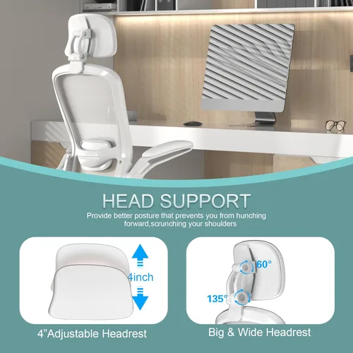 Miniatura 3 de Mimoglad Silla de oficina, silla de escritorio ergonómica de respaldo alto con soporte lumbar ajustable y reposacabezas, silla giratoria con Gris