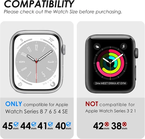 Miniatura 2 de Funda delantera y trasera, 2 en 1, brillante, impermeable, 360°, de policarbonato y protector de pantalla de vidrio para iWatch 8 y 7 de 41 mm, Negro
