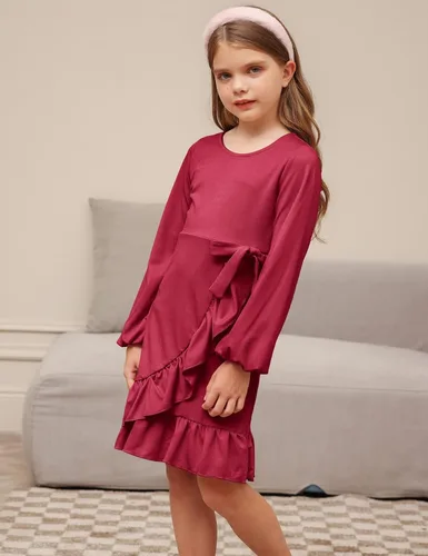 Miniatura 2 de GRACE KARIN Vestidos de fiesta con cuello redondo para niñas con dobladillo de volantes de doble capa 5-12 años