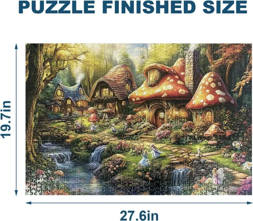 Miniatura 3 de Rompecabezas HENGCHI para adultos, 1000 piezas, arte de fantasía de pueblo de hongos Encantado cuento de hadas rompecabezas cerebro impulsar marco