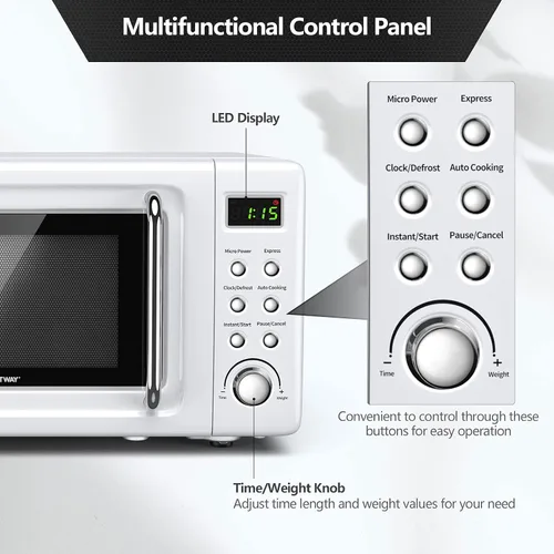 Miniatura 5 de COSTWAY horno microondas retro para encimera, 0.7 pies cúbicos, 700 vatios, alta eficiencia energética, 5 niveles de potencia, función de inicio