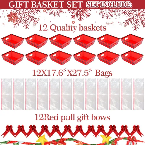 Miniatura 3 de Kolewo4ever 36 Piezas 12 Paquetes Juego de Cestas de Regalo de Navidad 8x10'' Cestas de Regalos Vacías para Llenar con Cesta Vacía, Bolsas de Cesta