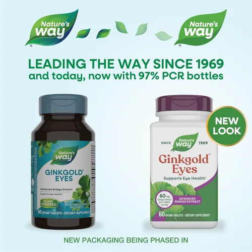 Miniatura 2 de Nature's Way Ginkgold Eyes, Gingko Biloba Suplemento para adultos, fórmula de salud visual*, sin gluten, 60 mg de extracto de ginkgo biloba por
