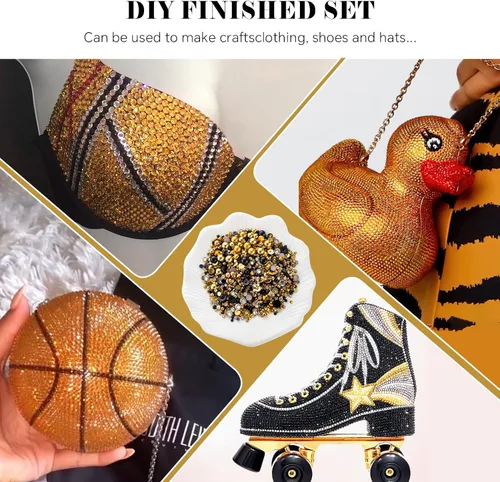 Miniatura 3 de Kit de perlas y diamantes de imitación con parte trasera plana de oro negro, 3929 unidades, diamantes de imitación de resina de tamaño mixto
