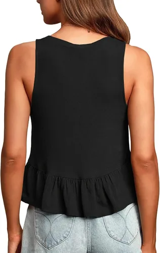 Miniatura 2 de LYANER Camiseta sin mangas con cuello en V y dobladillo con volantes y cuello en V para mujer