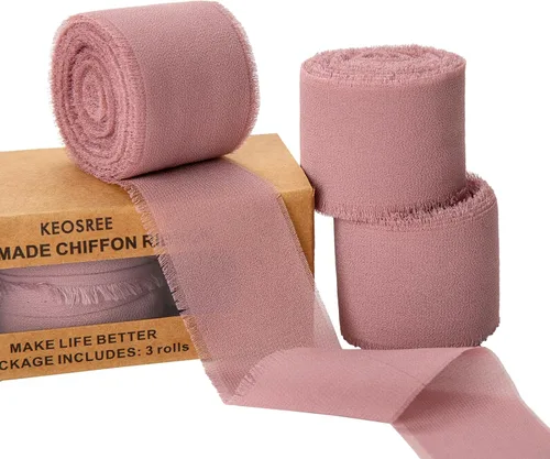Miniatura 21 de KEOSREE - Cinta de gasa de chifón hecha a mano en rosa pastel y rosa brillante, de 1.5 pulgadas x 21 yardas, con bordes deshilachados de seda