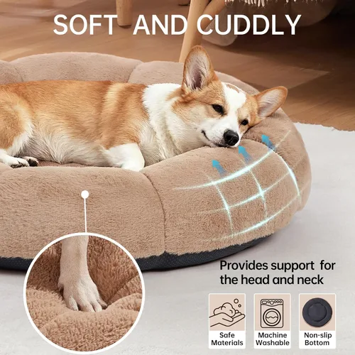 Miniatura 4 de OhGeni Cama calmante para perros y gatos de 20 pulgadas en forma de dona para mascotas pequeñas, cálida y cómoda, esponjosa, duradera, lavable a